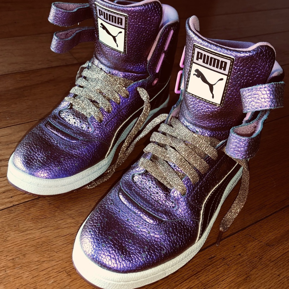 RARE! Puma contact hightops WM 7 in Iridescent Pink and Gold